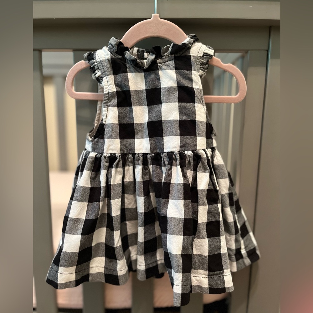 Hum Stitchery Ruffle Mock Neck Sleeveless Gingham Dress